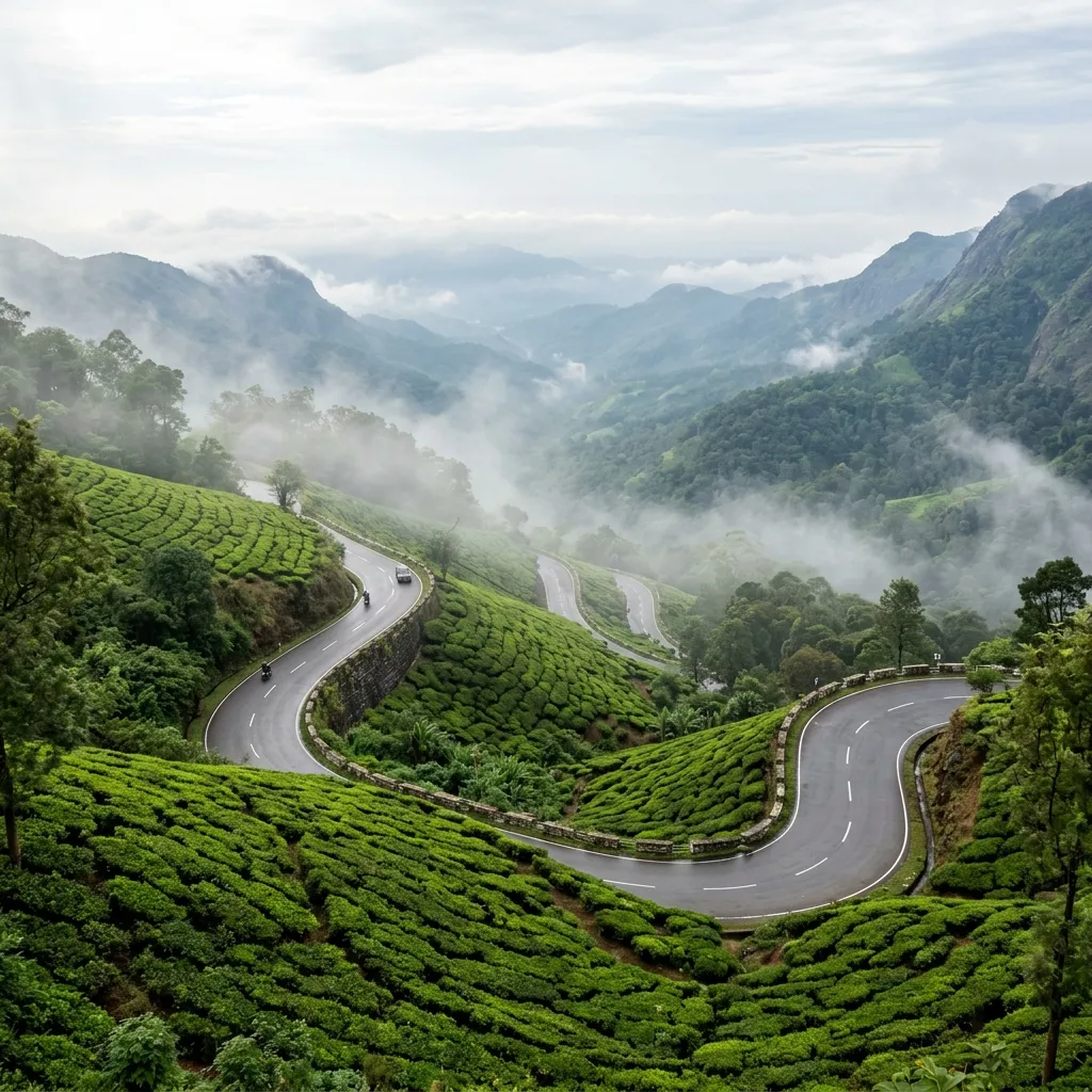 Ponmudi Hill Station scenic winding mountain roads and tea estates